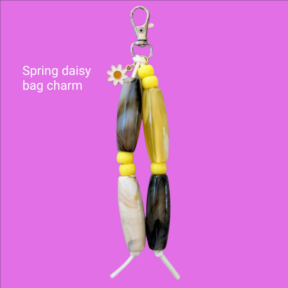 Yellow and Brown Beaded Keychain